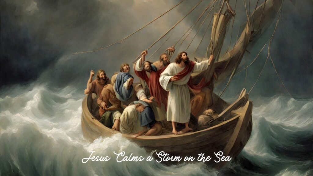 12 miracle of Lord Jesus Christ:
Jesus Calms a Storm on the Sea. The whole story about this miracle of Jesus Christ is written in Matthew 8:23-27, Mark 4:35-4 and Luke 8:22-25. 