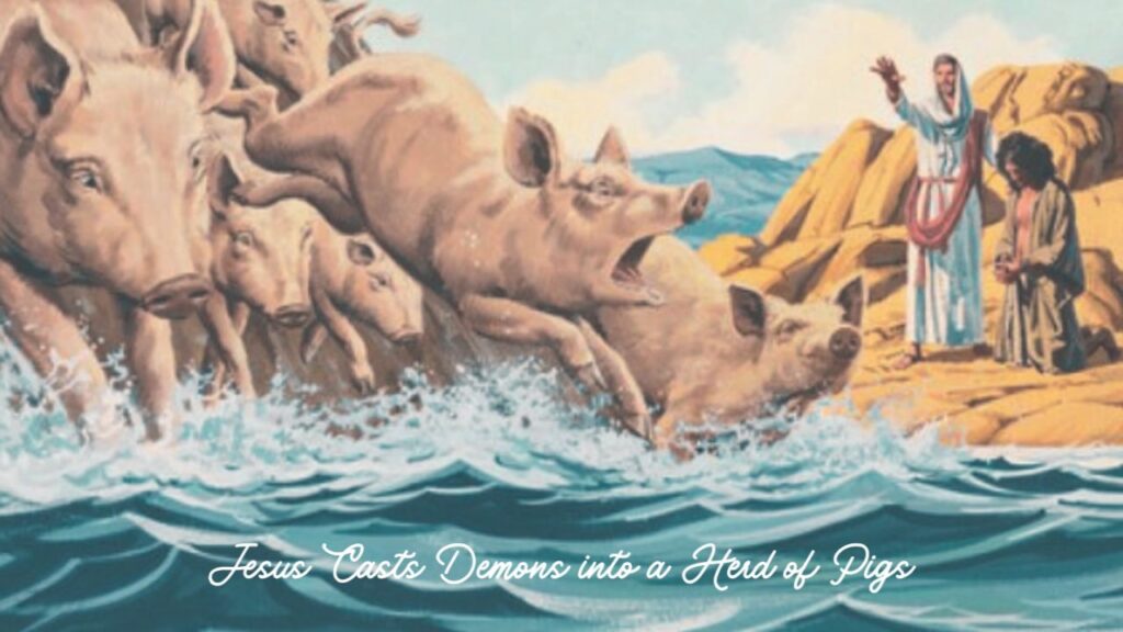 13 Miracle of Lord Jesus Christ:
Jesus Casts Demons into a Herd of Pigs. The whole story about this miracle of Jesus Christ is written in Matthew 8:28-33, Mark 5:1-20 and Luke 8:26-39.