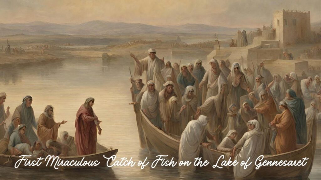 6 miracle of lord Jesus Christ:
First Miraculous Catch of Fish on the Lake of Gennesaret. The whole story about this miracle of Jesus Christ is written in Luke 5:1-11.