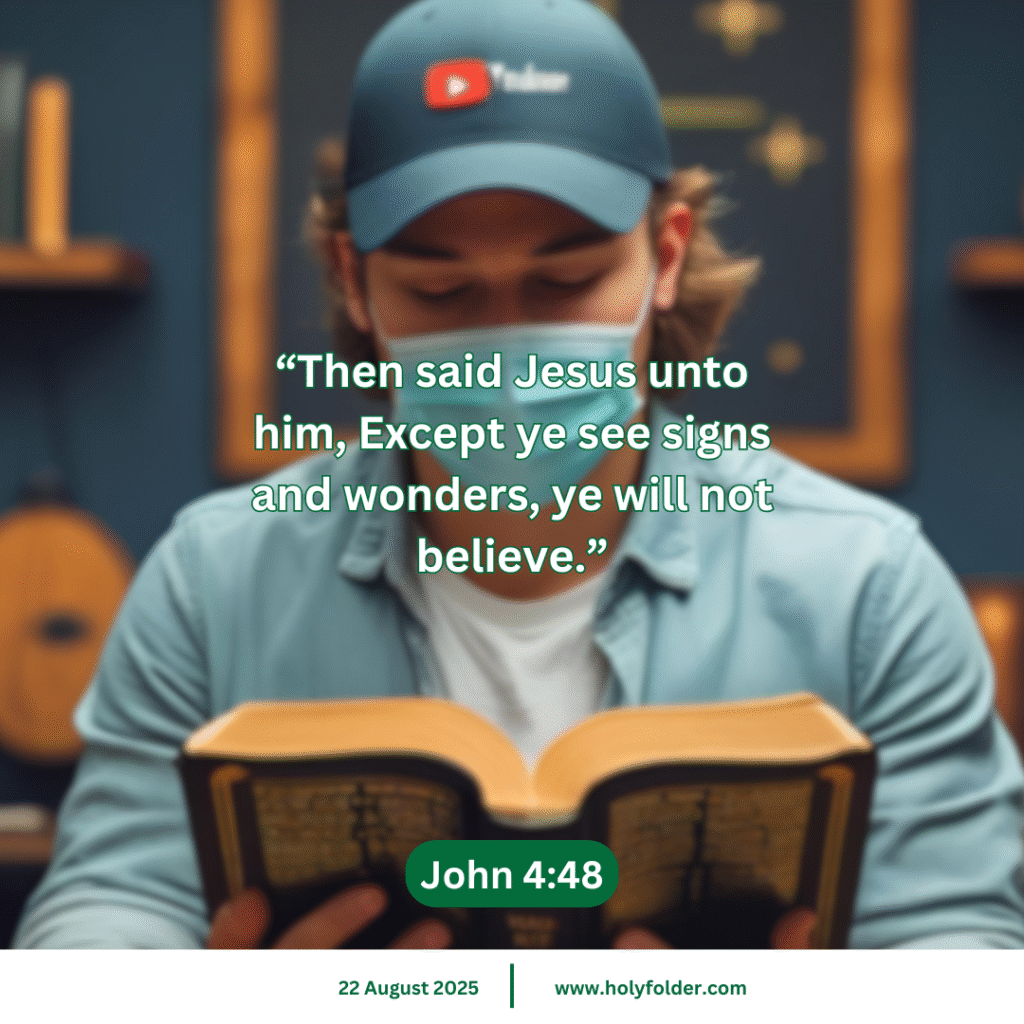 Today’s bible verse | Bible verse of the day | KJV | 22 August 2025 | John 4:48
“Then said Jesus unto him, Except ye see signs and wonders, ye will not believe.”
