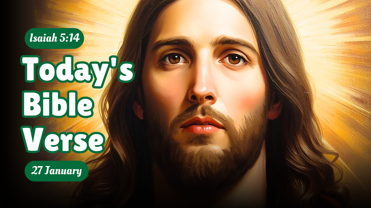 Visuals of image shows today's bible verse taken from holy bible and the date of it with image of Jesus Christ in the background